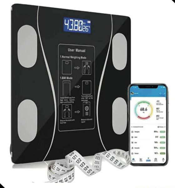 Balança de Banheiro Inteligente Bioimpedância Digital 180kgs Com Bluetooth uso domestico - Wellmix