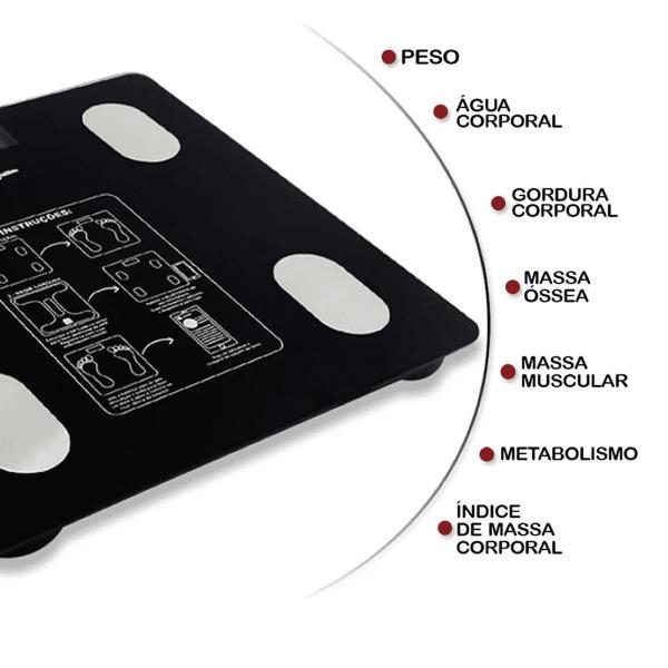 Imagem de Balança De Banheiro Inteligente Bioimpedância Digital 180Kgs