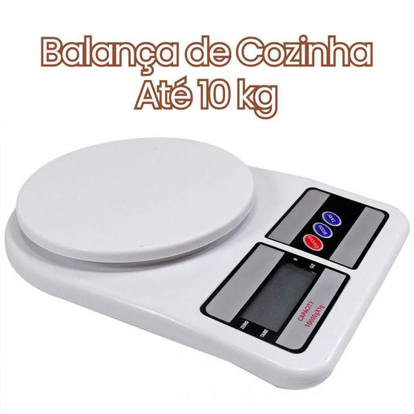 Imagem de Balança de Cozinha 10 kg + Mini Processador Triturador de Alimentos Alho Cebola Manual com 2 Lâminas