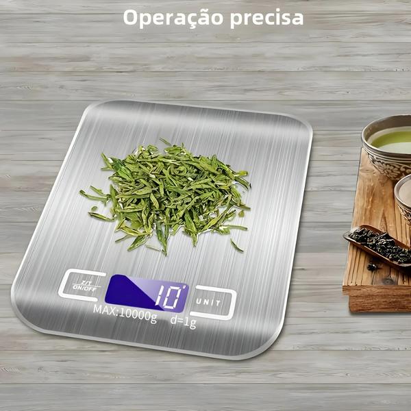 Imagem de Balança de Cozinha Digital 10kg/1g - À Prova D'Água com Display LCD em Aço Inoxidável