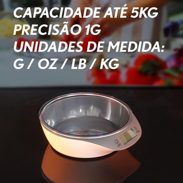 Imagem de Balança De Cozinha Digital Alta Precisão Eletrônica c/ Tigela Bowl Removível Display Grande Botão To