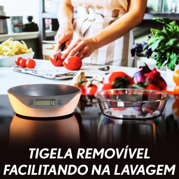 Imagem de Balança De Cozinha Digital Alta Precisão Eletrônica Nutricionismo Dieta c/ Tigela Bowl Removível Display Grande Botão Touch