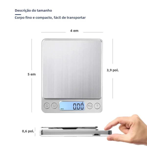 Imagem de Balança de Cozinha Digital com Carregamento USB - 3000g/0,1g - Display LCD