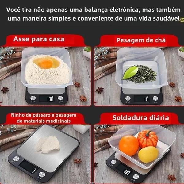 Imagem de Balança de Cozinha Digital de Aço Inoxidável - 15kg/1g - Ideal para Cozinhar, Assar e Pesar Café