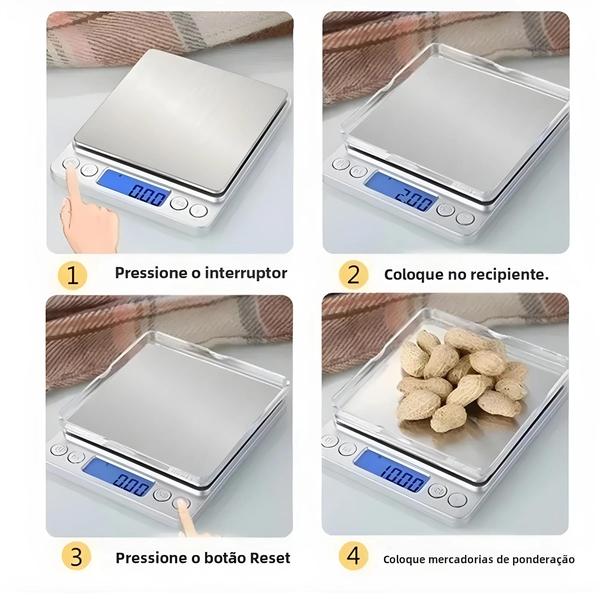 Imagem de Balança De Cozinha Digital De Precisão, Mini Balança Eletrônica De Bolso Para Alimentos, Joias,