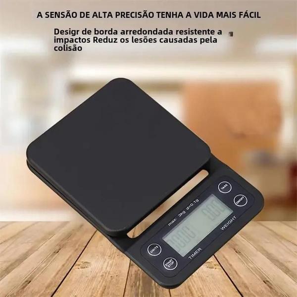 Imagem de Balança de Cozinha Digital Preta de Alta Precisão (0,1g) com Temporizador e Função Tara