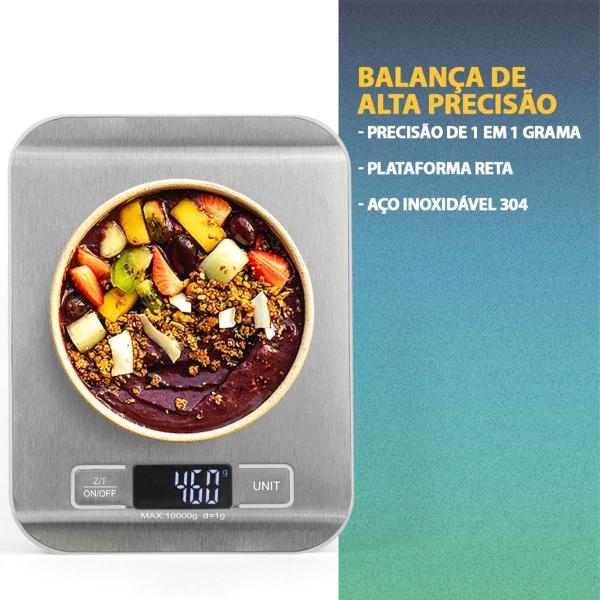 Imagem de Balança de Cozinha Precisa Digital Aço Inox 10kg Comida