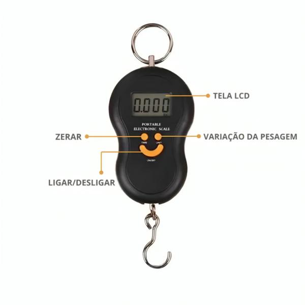 Imagem de Balança de Gancho PortátilPesa Até 50kg com Visor LCD