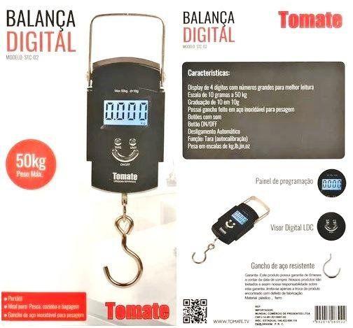 Imagem de Balança De Mão Digital Alta Precisão P/Pesca e Bagagem 0.1g Até 50KG Tomate STC-02