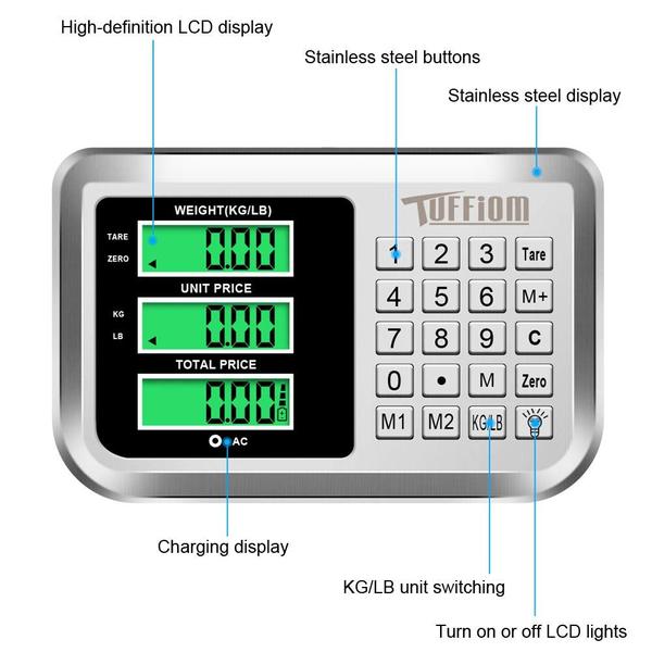 Imagem de Balança de plataforma eletrônica TUFFIOM 300kg/661lb em aço inoxidável