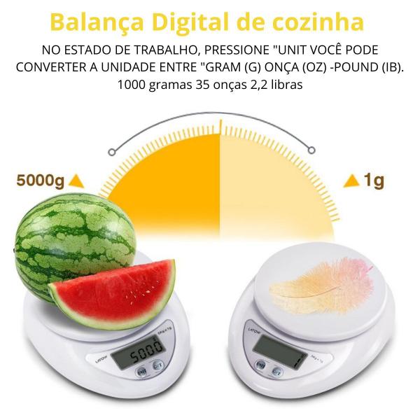 Imagem de Balança Digital 5Kg Para Alimentos Nutrição Dieta Saudável  