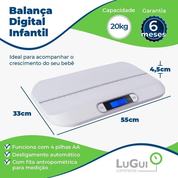 Imagem de Balança Digital Antropométrica Pediátrica até 20kg LCD 4xAA