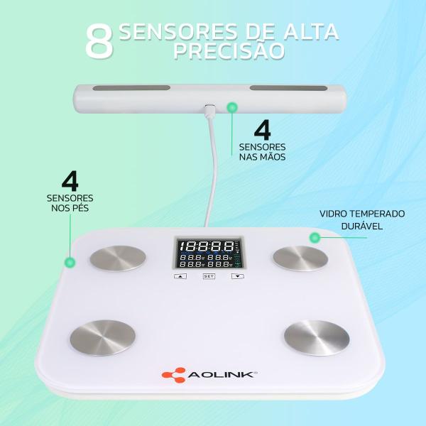 Imagem de Balança Digital Bioimpedância Até 180Kg Aolink A48B Branca