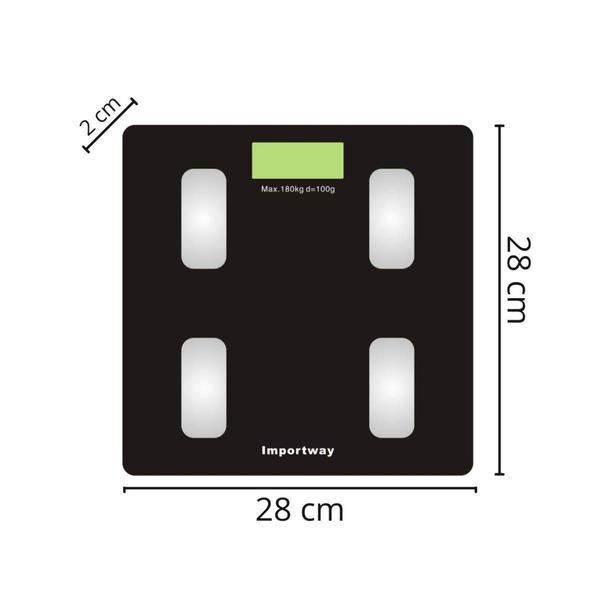 Imagem de Balança Digital Bioimpedância até 180kg Com Aplicativo Bluetooth Preto - Importway