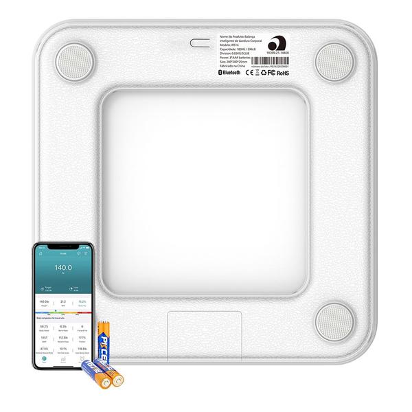 Imagem de Balança Digital Bioimpedância até 180kg Com Bluetooth C/ APP IOS e Android