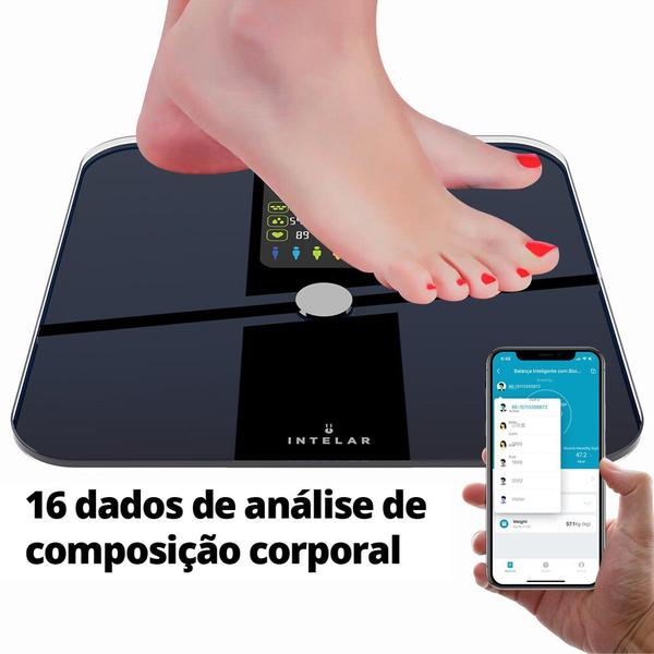 Imagem de Balança Digital Bioimpedância Bluetooth 180KG Corporal Display Lcd Aplicativo Fitness Treino Dieta