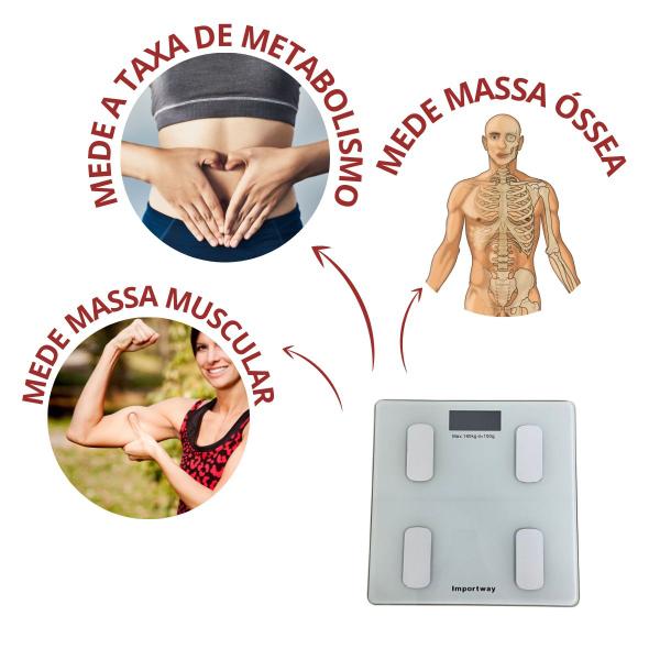 Imagem de Balança Digital Bioimpedância Com Aplicativo Importway