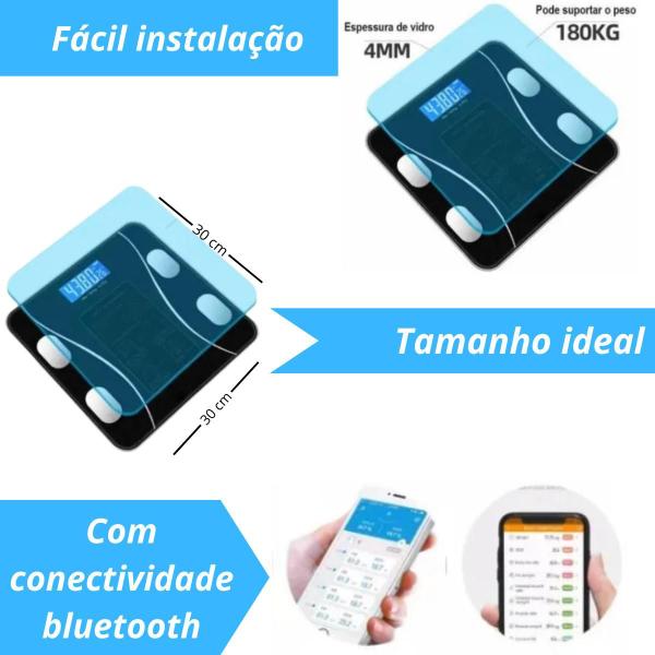 Imagem de Balança Digital Bioimpedancia Corporal Aplicativo Bluetooth Cor Preto