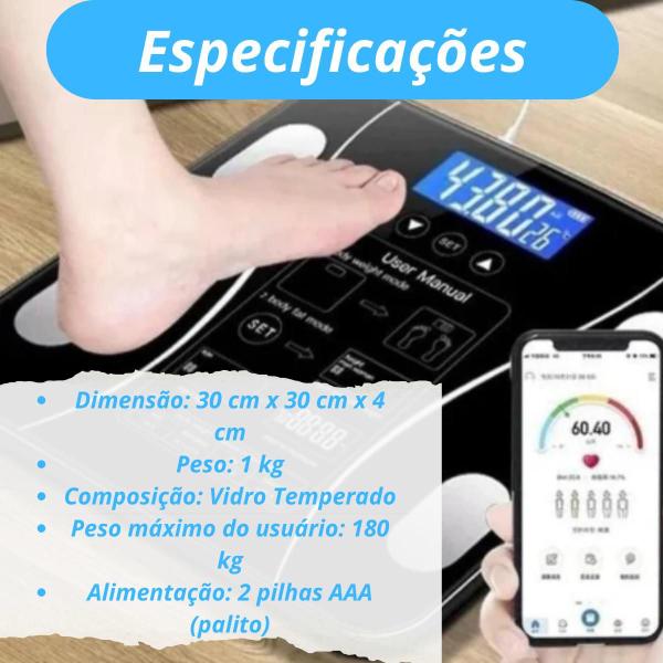 Imagem de Balança Digital Bioimpedancia Corporal Aplicativo Bluetooth Cor Preto