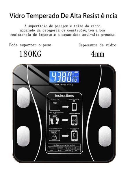 Imagem de Balança Digital Bioimpedância Corporal Vidro 180kg com Bluetooth