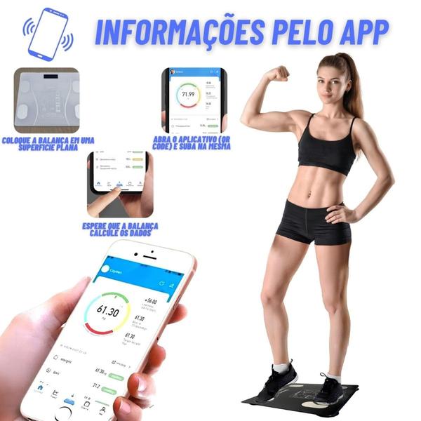 Balança Digital Bioimpedância Peso Até 140kg Com Bluetooth e Aplicativo Para Medir Massa Corporal Gordura IMC - Original Line Imagem de Balança Digital Bioimpedância Peso Até 140kg Com Bluetooth e Aplicativo Para Medir Massa Corporal Gordura IMC