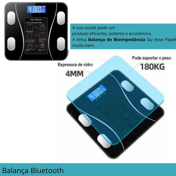 Imagem de Balança Digital Bluetooth Profissional IMC Saúde Vidro Preto Fitness