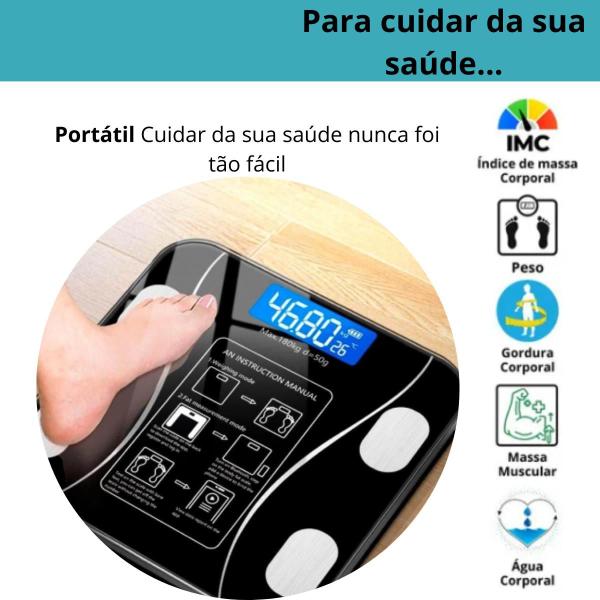 Imagem de Balança Digital Bluetooth Profissional IMC Saúde Vidro Preto Fitness