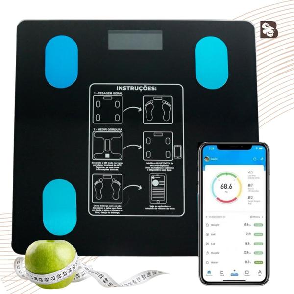 Imagem de Balança Digital Corporal Bioimpedância Aplicativo Bluetooth 140kg