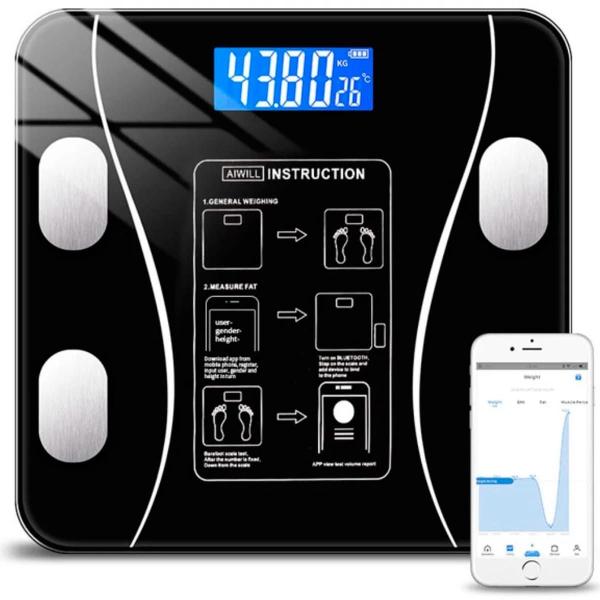 Imagem de Balança Digital Corporal Bioimpedância Aplicativo Bluetooth Fitness