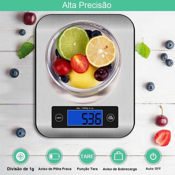 Imagem de Balança Digital Cozinha Alimentos Dieta Fitness Aço Inox10kg