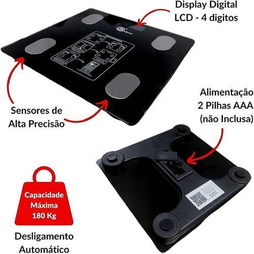 Imagem de Balança Digital de Bioimpedancia 180kg com Medidas por Aplicativo  12 Funções