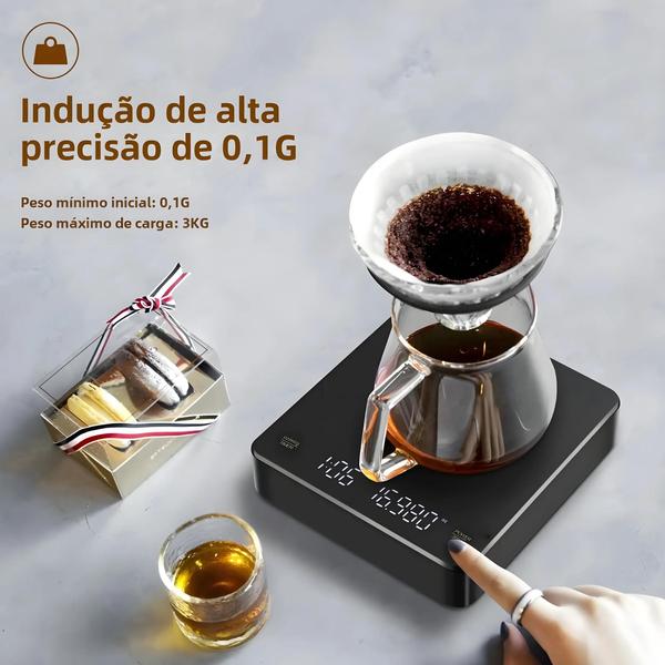 Imagem de Balança Digital de Café 3kg com Temporizador LED e USB - Precisão 0,1g