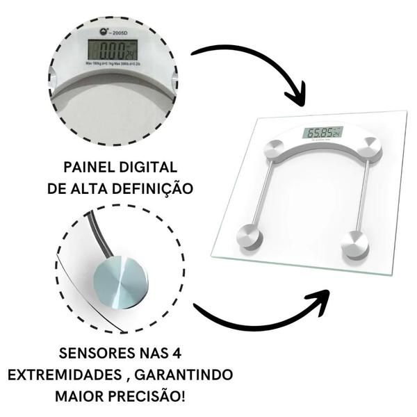 Imagem de Balança Digital Eletrônica Vidro 180kg Academia Banheiro clinica casa