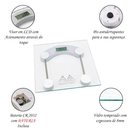 Imagem de Balança Digital Eletrônica Vidro 180kg Academia Banheiro