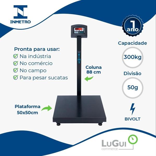 Imagem de Balança Digital Industrial 300kg C/ Coluna 50x50 Preta Welmy