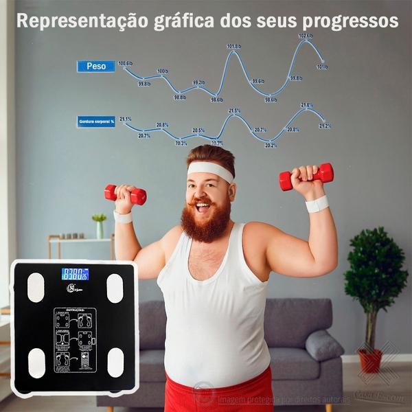Imagem de Balança Digital Perder Gordura Obesidade 140Kg Bioimpedância Bluetooth app celular