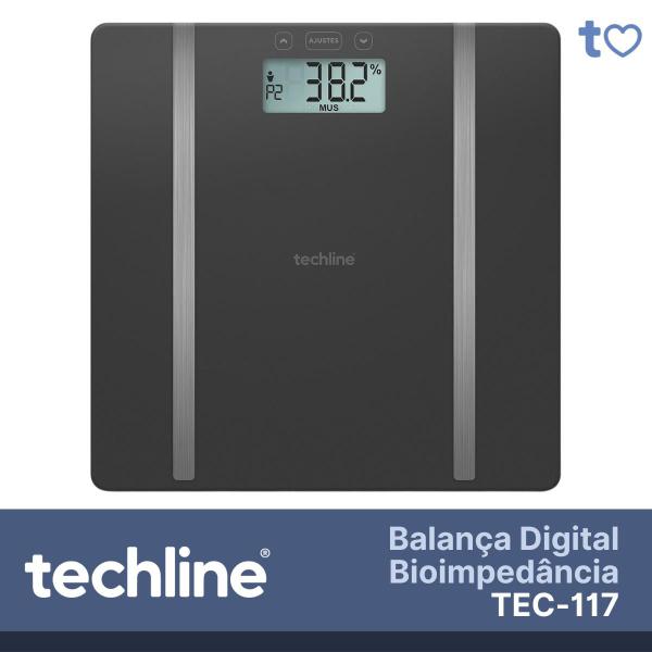 Imagem de Balança Digital Por Bioimpedância Tec-117 Preta Techline Cor Preto 3v