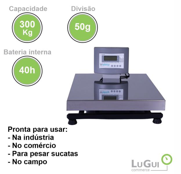 Imagem de Balança Digital W300 40x50 Lcd + Bat 300kg - S/coluna- Welmy