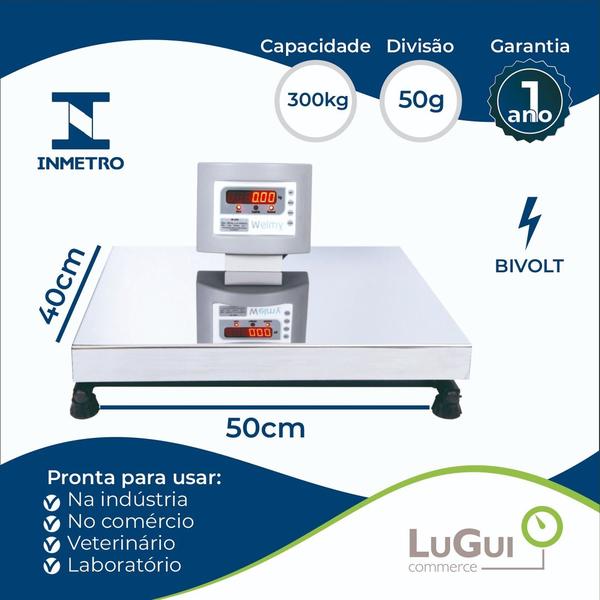 Imagem de Balança Digital W300 40x50 Lcd + Bat 300kg - S/coluna- Welmy