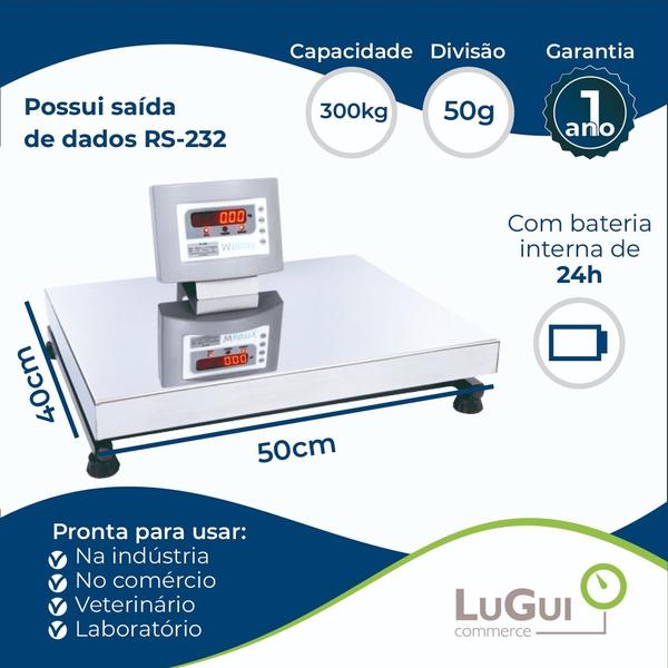 Imagem de Balança Digital W300 40x50 Lcd + Bat 300kg - S/coluna- Welmy