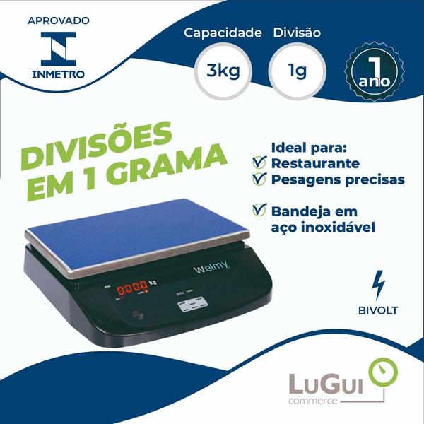 Imagem de Balança Eletrônica até 3kg div 1g Welmy