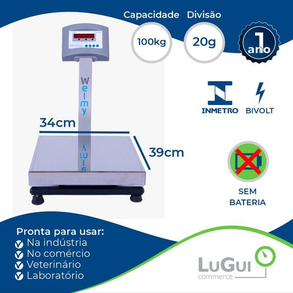 Imagem de Balança Eletrônica Industrial Coluna 100kg 20g W100 Welmy