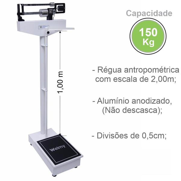 Imagem de Balança Hospitalar Antropométrica 150kg 110ch Welmy