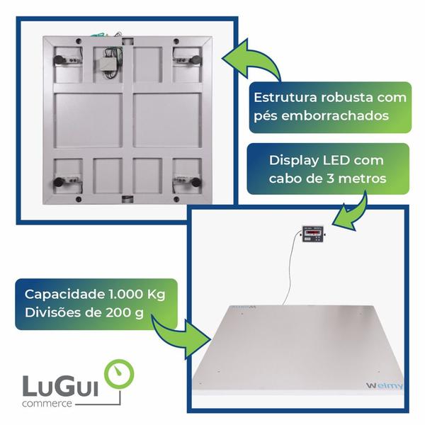 Imagem de Balança Industrial WPL Piso Digital 1000kg 1,20x1,20m Welmy