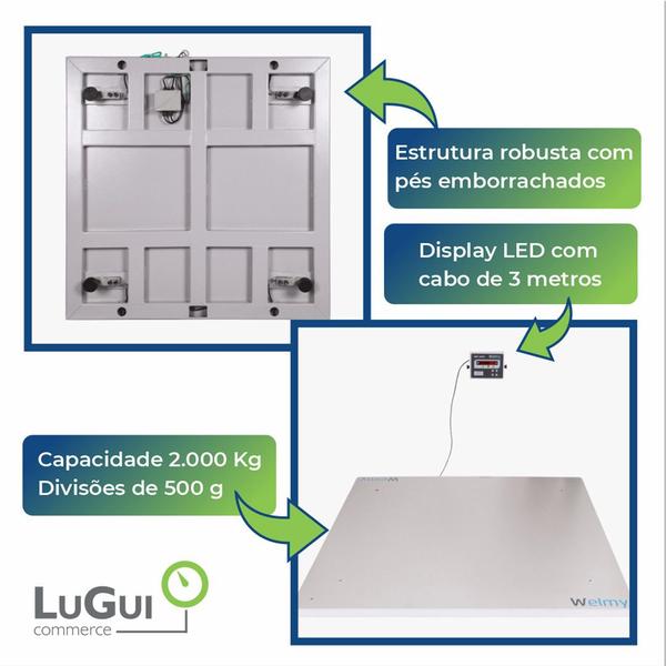 Imagem de Balança Industrial Wpl Piso Digital 2000kg Plataforma 1,20x1,20m Welmy