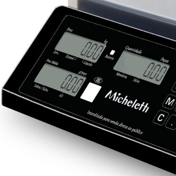 Imagem de Balança Micheletti Contadora de Peças Contare 15kg/5g 25x33cm RS232 Inox Visor LCD Com Bateria