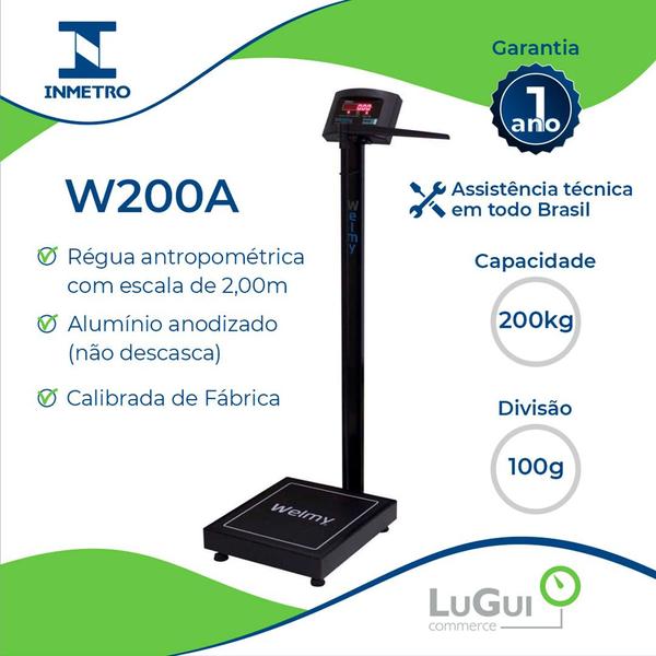 Imagem de Balança Preta Academia Adulto 200kg/100g W200a Welmy