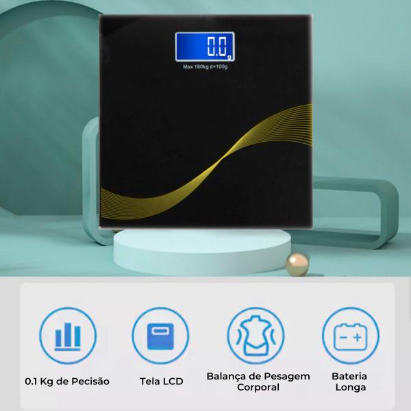 Imagem de Balança Preta Corporal Digital LCD Para Quarto  Academia  Banheiro  Fitness - Alta Precisão Capacidade até 180kg  