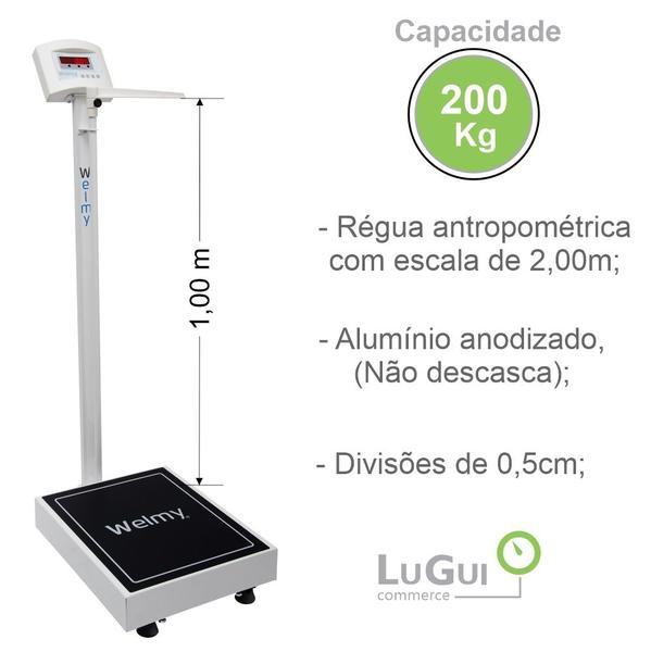 Imagem de Balança Profissional Médica Eletrônica Digital Antropométrica W200A - 200Kg/50g - Selo Inmetro