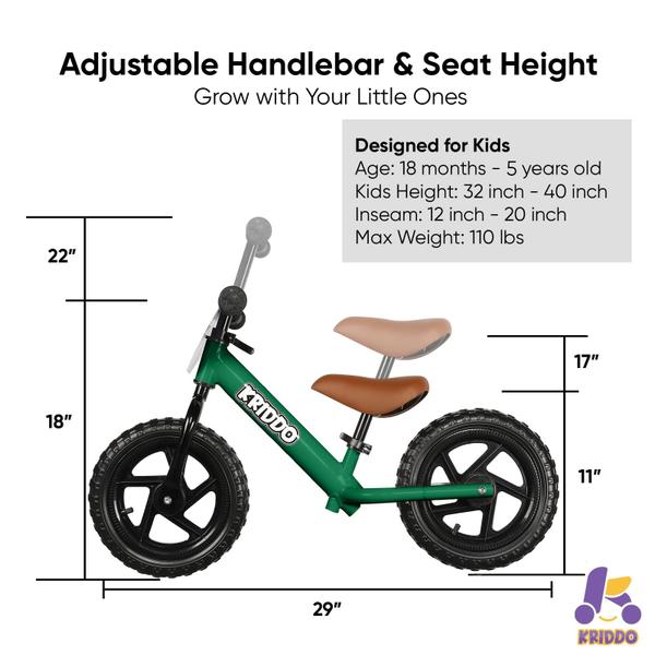 Imagem de Balance Bike KRIDDO Toddler, 18 meses e 5 anos, 12 polegadas, verde